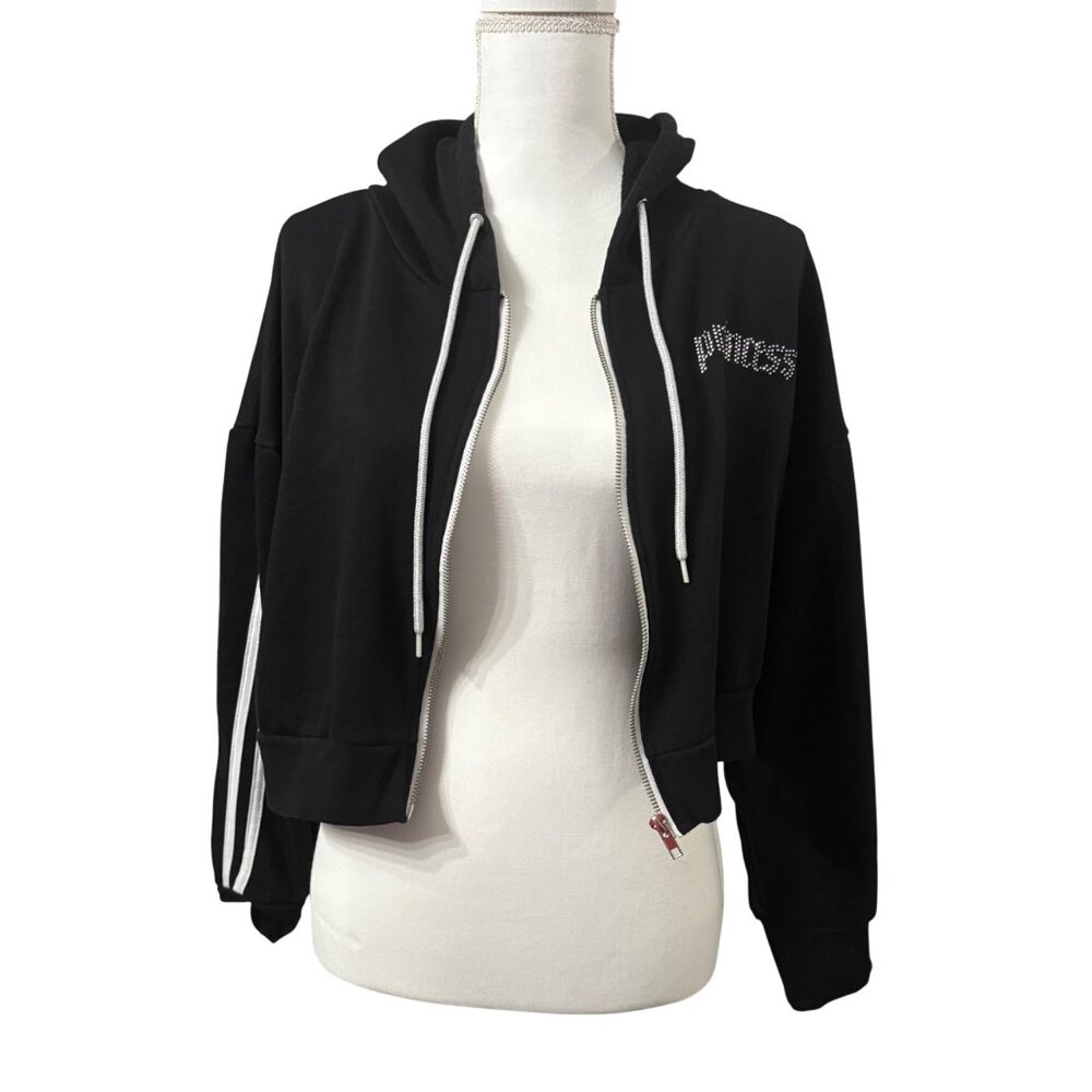 Rue21 Y2K Black Cropped "Princess" Hoodie Modern Streetwear Junior XL - Picture 6 of 14